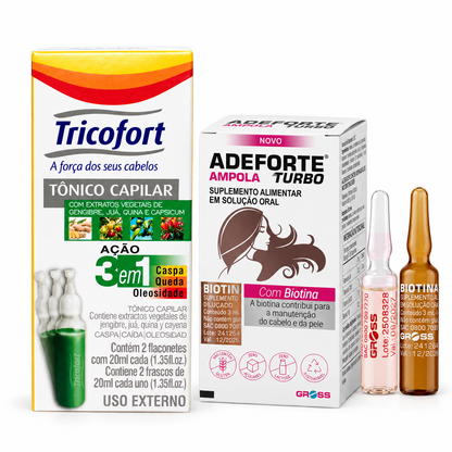 Kit Antiqueda: Ampolas Adeforte Turbo + Biotina e Tônico Capilar Tricofort
