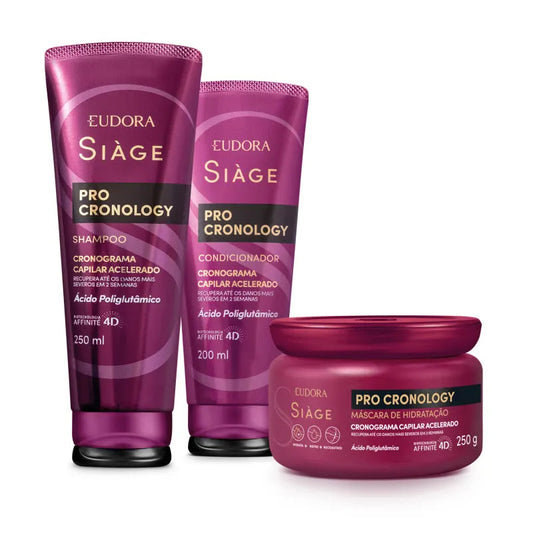 Combo Siàge Pro Cronology: Shampoo 250ml + Condicionador 200ml + Máscara Hidratante 250g