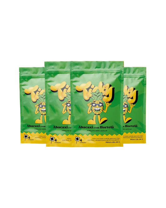 Pirulito Zero Açúcar - Abacaxi com Hortelã - Pack 4 Pouches (16 Unidades) - Ticky